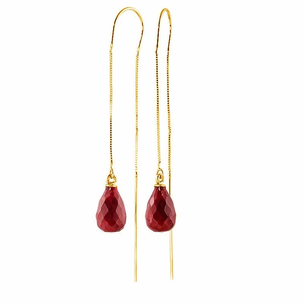 14K. GOLD THREADED DANGLES EARRINGS WITH RUBIES - Picture 1 of 7